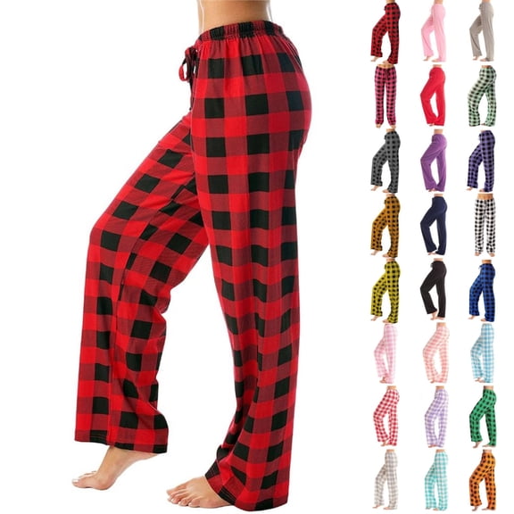 HKYNLAG Womens Plaid Pajama Pants Comfy Buffalo Plaid Pj Pants Christmas Lounge Pants Long Pajama Bottoms Black 2XL