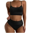 thumbnail image 2 of HVOBTTY Ladies Casual Swimsuit, Summer Bathing Suits for Women, Women's Soft Solid Color Backless Boyshort Bottoms Beach Vacation 2 Piece Bikini Bathing Set with Wireless Pads Black, M, 2 of 4