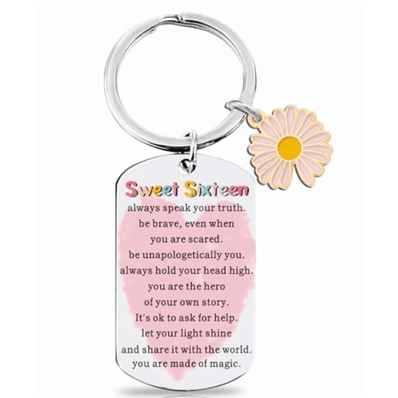 Sweet 16 Gifts For Girls, Inspirational 16th Birthday Keychain for Teenage Girls, Cute Floral Pendant Keyring for Daughter Sister Niece Best Friend, 16 Year Old Teen Girl Birthday Present