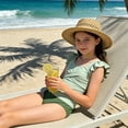 thumbnail image 2 of Girls Swimsuit 2 Piece Bathing Suit Criss Cross Ruched Tankini Sets High Waisted Girls' Swimwear/Green, 2 of 3
