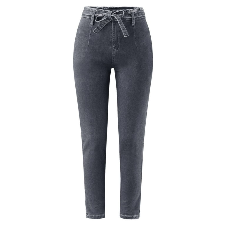 Jeans for Women Women's Casual High-Waist Lace-Up Denim Trousers Slim  Stretch Jeans Trousers Womens Jeans Grey L 