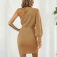 thumbnail image 5 of SWSMCLT Women's Ribbed Knit Knitted One Shoulder Bishop Sleeve Long Sleeve Bodycon Dress Sexy Fall Winter Mini Backless Wedding Cocktail Party Short Sweater Dresses Yellow Tan Camel 12, 5 of 5