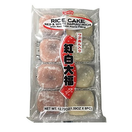 Rice Cake Daifuku Mochi with Red Bean Paste Filling 8 peice per Pack (Red & White, 1