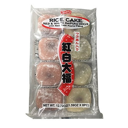- Rice Cake Daifuku Mochi with Red Bean Paste Filling 8 peice per Pack (Red & White, 1 Pack)
