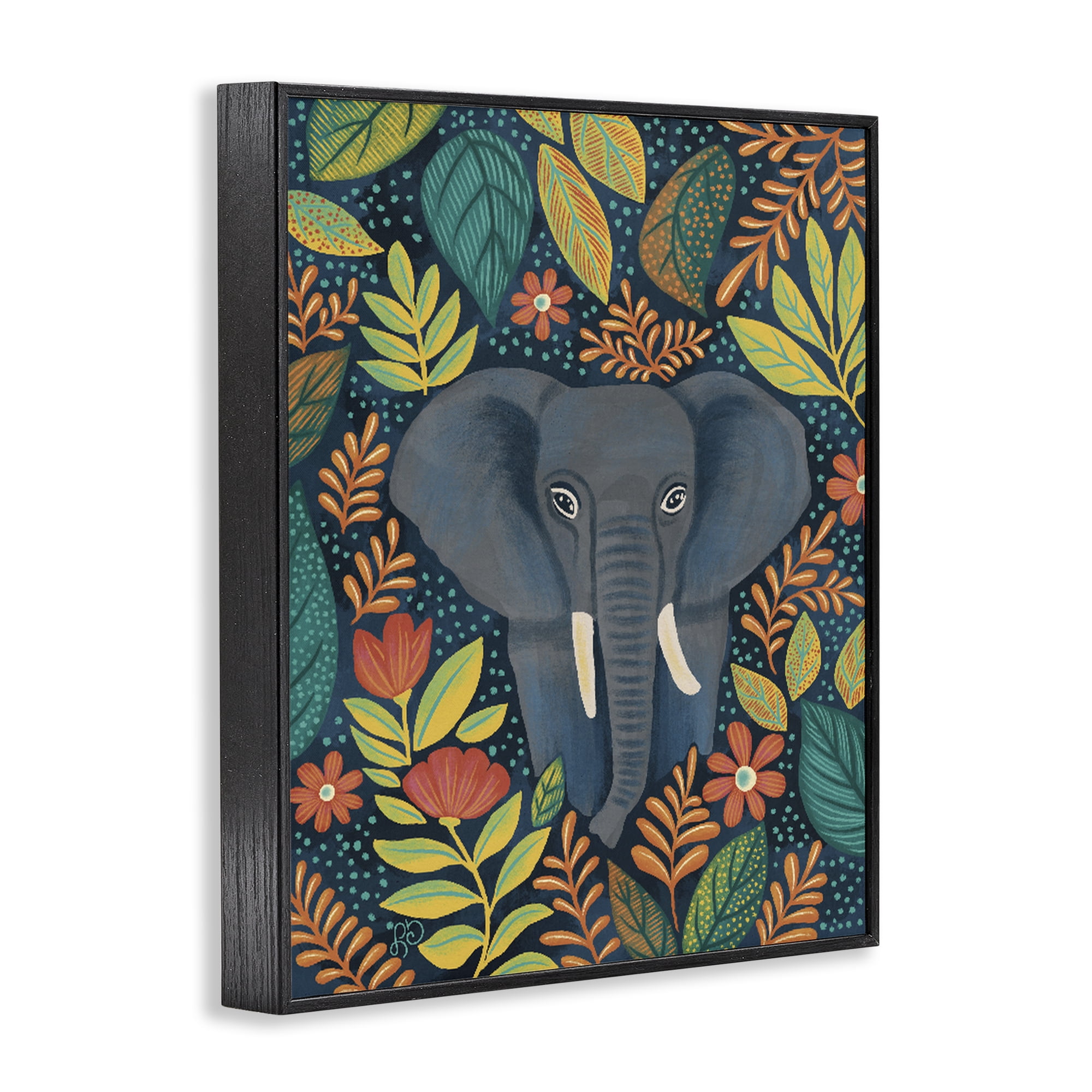 Stupell Industries Exotic Leaf Pattern Elephant Black Framed Giclee Art, design by Lisa R Dumm