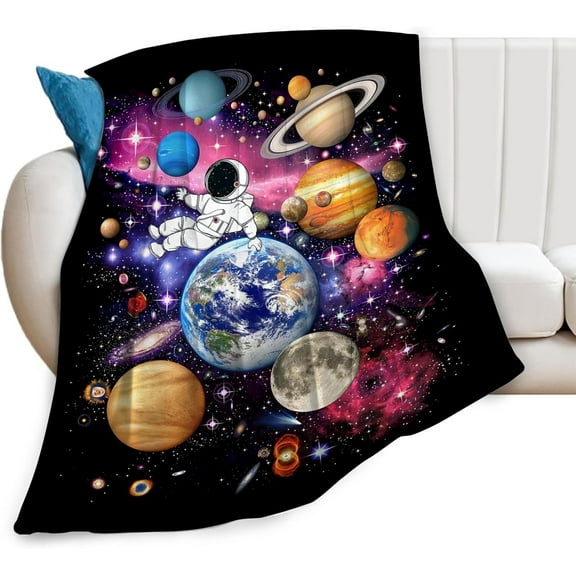 Space Blanket Galaxy Astronaut Throw Blankets Cozy Fleece Flannel Blanket Soft Warm Plush Lightweight Solar System Gifts Bedding for Boys Girls Teens Kids Adults for Couch Sofa Bed 40"X50"