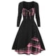 thumbnail image 3 of Vestido midi a cuadros de Navidad para mujer, vestido de manga larga con escote en forma de corazón y patchwork, vestido de fiesta con vuelo grande para Navidad, 3 of 5
