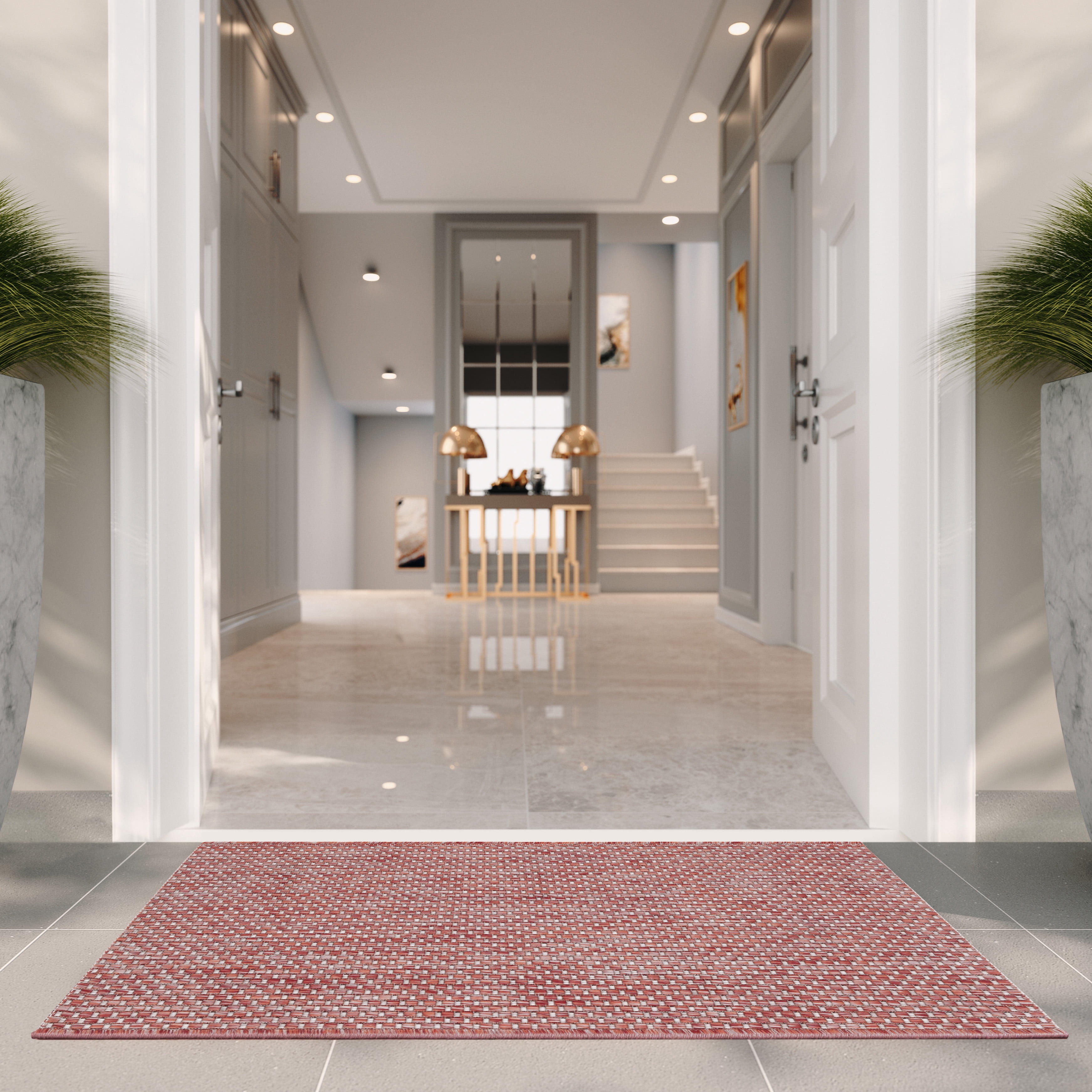 Safavieh Courtyard Finnian Solid Indoor/Outdoor Area Rug, Red/Beige, 6'7" x 9'6"