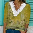 thumbnail image 1 of MHFRRA Camiseta Ajustada de Manga Larga con Cuello En V y Encaje de Punto con Estampado Informal de Moda de Primavera/Verano para Mujer Amarillo, 1 of 4