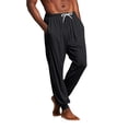 thumbnail image 3 of Men's Solid Color Pajama Pants with Pockets & Drawstring - Cuffed Jogger Sleep Bottoms for Men, Elastic Waist Soft Lightweight Lounge Homewear Black L, 3 of 9