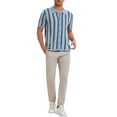 thumbnail image 2 of INSPIRE CHIC Striped Knitted Polo for Men's Summer Short Sleeves Button Down Jacquard Polo Shirts M Light Blue, 2 of 6