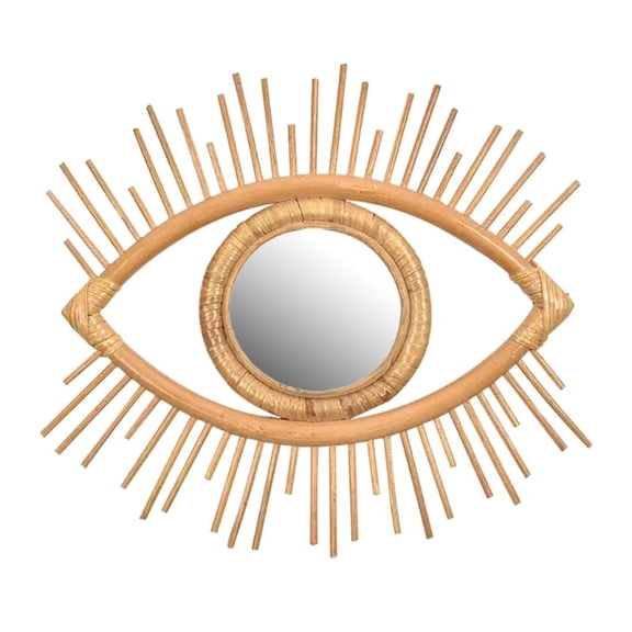 Rattan Innovative Art Decoration Eye Shape Makeup Mirror Dressing Wall Hanging