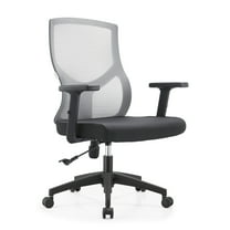 LeisureMod Office Chair Upholstered Cotton Ergonomic Computer Chair Mid-Back Mesh Task Chair Adjustable Lumbar Support Conference Chair with Swivel and Tilt Glen Series in Light Grey