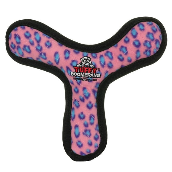 Tuffy Ultimate Boomerang Pink Leopard Durable Plush Squeaky Dog Toy