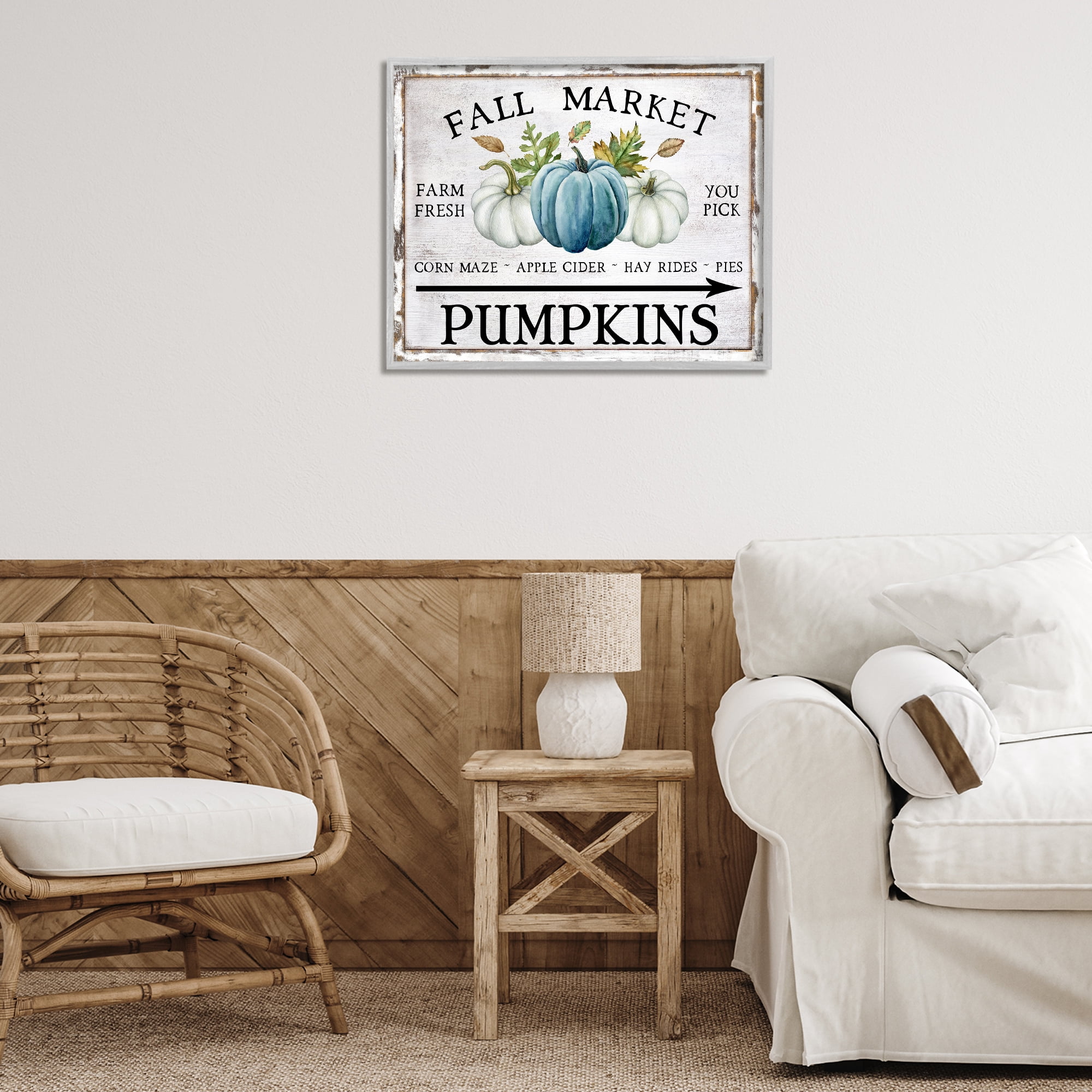 Stupell Industries Fall Market with Arrow Holiday Painting Gray Framed Art Prints Wall Art, 30 x 24