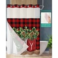 thumbnail image 2 of No Hook Shower Curtain with Snap in Liner, Christmas Vase with Holly Tree Berry Red Black Plaid Hotel Shower Curtains for Bathroom, Washable Shower Curtain Liner Set with Mesh Top Window, 66"x72", 2 of 6