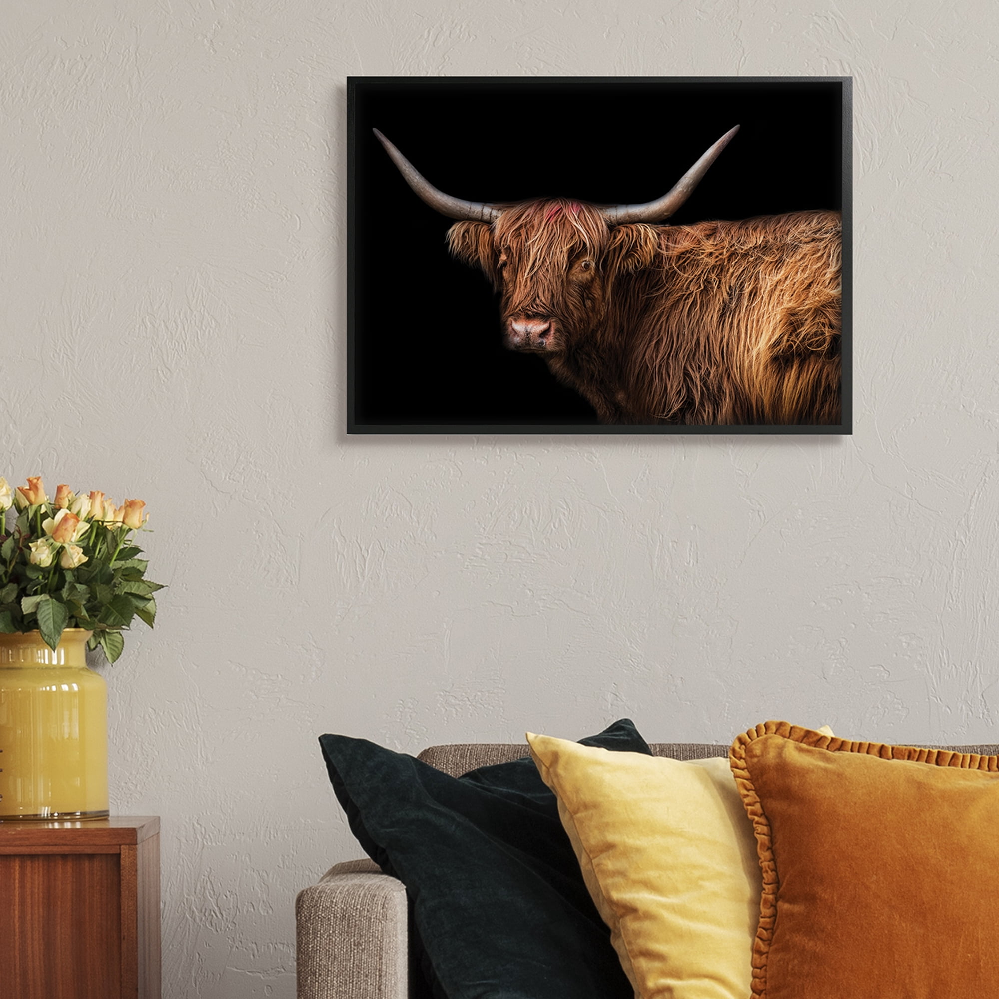 Stupell Industries Shaggy Farm Cattle Brown Country Animal Animals & Insects Photography Black Framed Art Print Wall Art, 24 x 30