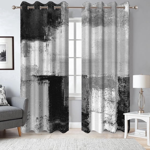 2 Panels Black Grey Abstract Blackout Curtain for Bedroom,Modern Art Grommet Drapes for Living Room,52x84 Inch
