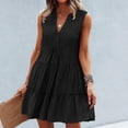 thumbnail image 6 of Noric Women's Cotton Sleeveless V Neck Tiered Mini Dresses Casual Solid Color Ruffle Hem Summer Dresses, 6 of 8