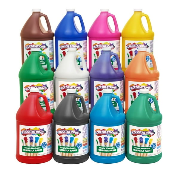 Colorations Paraben-Free Simply Washable Tempera Paint Gallons, Set of 12