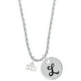 thumbnail image 1 of Delight Jewelry Silvertone Mini Year 2021 Silvertone Script Initial Disc - L - Charm Necklace, 20"+3", 1 of 4
