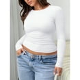 thumbnail image 4 of Plus Size Women's Long Sleeve Ruched T-Shirt - Plain Round Neck Slim Fit Casual Top, 4 of 5