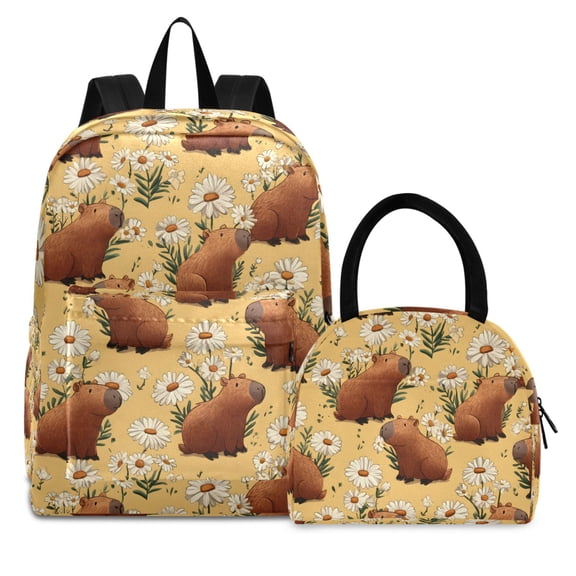 ALAZA Backpack Set Daisy Brown Capybara Elementary School Bags Student BookBag with Lunch Bag