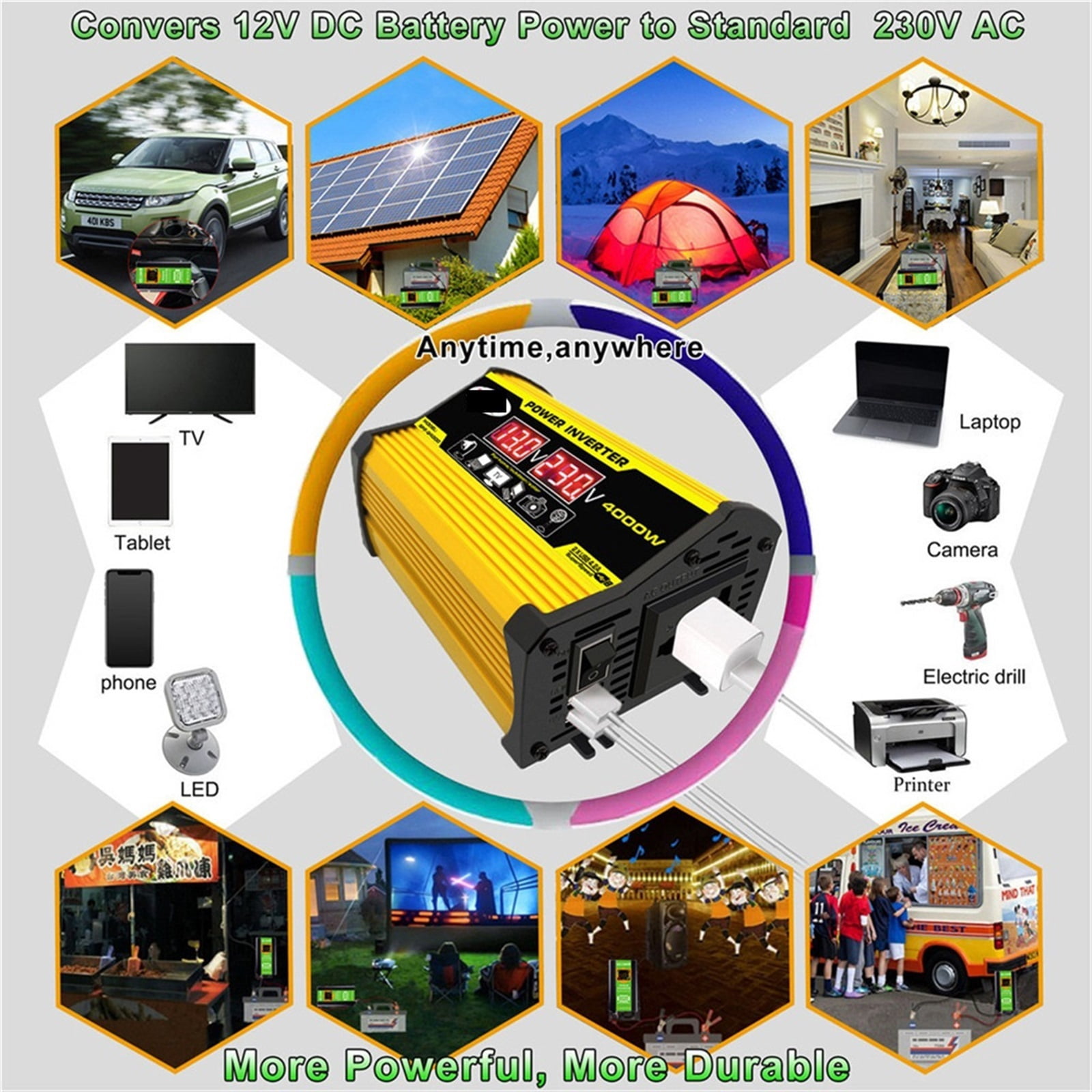 4000W/8000W Pure Sine Wave Inverter 12V/24V 110/220 Portable Power Bank Converter Solar Inverter Solar Car Converter ,Accurate Quantification