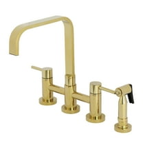 Kingston Brass KS8252DLBS Concord Two-Handle 4-Hole Deck Mount Bridge Kitchen Faucet with Brass Side Sprayer in Polished Brass
