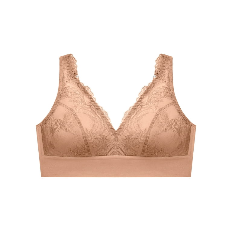 Glamorise Womens Bramour Lexington Lace Plunge Bralette Wirefree Bra 7013  Cappuccino 46dd : Target
