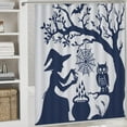 thumbnail image 5 of 4Pcs Cartoon Owl Witch Shower Curtain Sets Bathroom Decor, Horror Bat Cobweb Halloween Cauldron Shower Curtain with Non Slip Rug, Toilet Lid Cover, Bath Mat and 12 Hooks 72W x 72L, 5 of 8