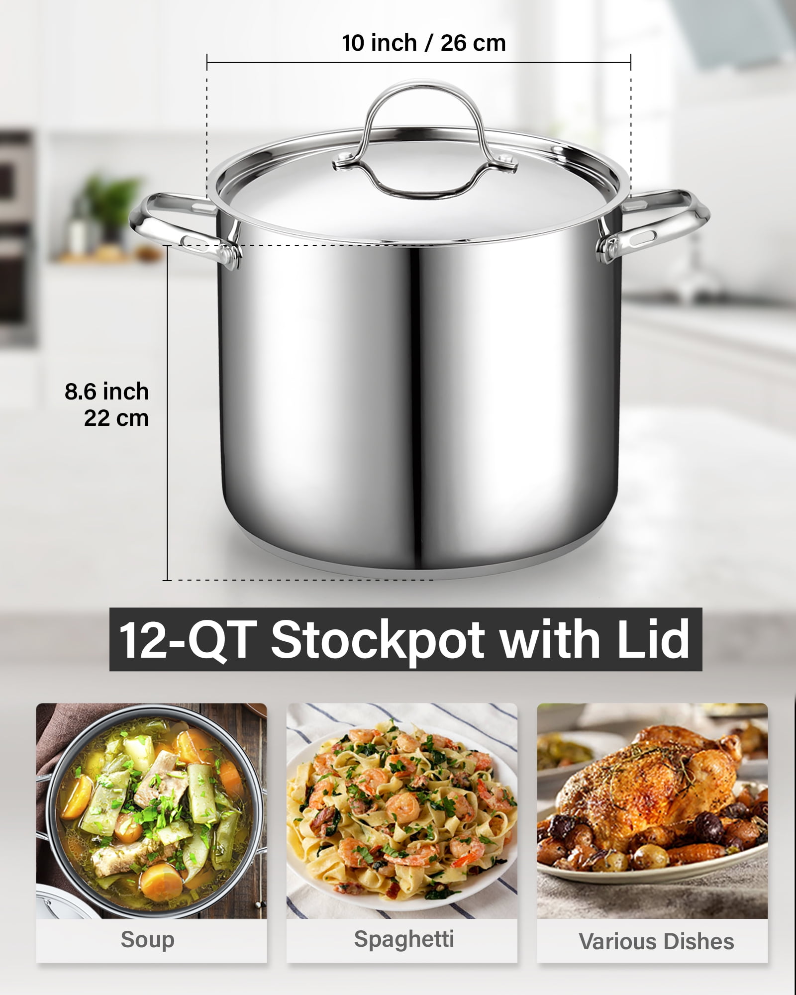 LIANYU 8QT 18/10 Stainless Steel Soup Pot with Lid, 8 Quart Stock Pot With  Triple Ply, Heavy Duty Pasta Soup Canning Stockpot, Induction Pot for