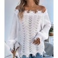 thumbnail image 5 of Women'S Solid Color Openwork Long-Sleeved Sweater, Off-Shoulder Knit Pullover White L, 5 of 10