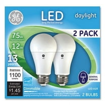 GE 75W LED Bulbs, A19, 12 W, Daylight, 2/Pack 93127670