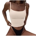 thumbnail image 2 of Zedker Tops for Women Sleeveless Double Lined Adjustable Spaghetti Straps Basic Camisole Top Beige Plus M, 2 of 6