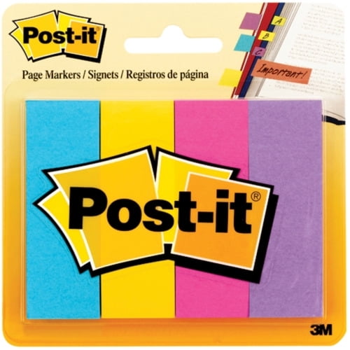 Post-it Page Markers 50 x Grape, 50 x Fuschia, 50 x Yellow, 50 x Turquoise - 1' x 3' - Rectangle - Assorted - Removable, Self-adhesive - 4 / Pack