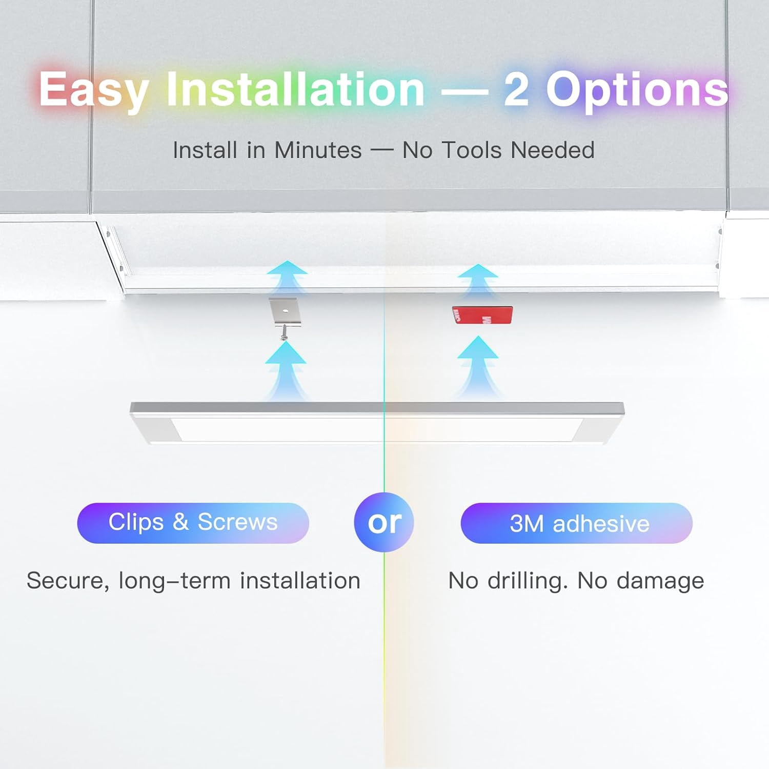 RGB Under Cabinet Lighting with Adjustable White Light, Ultra-Thin LED Light Bars, APP & Voice Control (Alexa/Google), Remote & Button Control, Linkable Lights for Kitchen Cabinets, Shelves 6 Pack