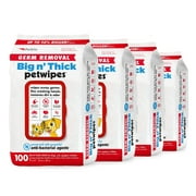 Angle View: Petkin Pet Wipes Big 'n Thick Extra Large Pet Wipes for Dogs, Cats, Puppies & Kittens - Aloe Enriched Formula Gently Cleans the Face, Ears, Body & Eye Area - Wipes for Pets for Home or Travel, 4 Pack