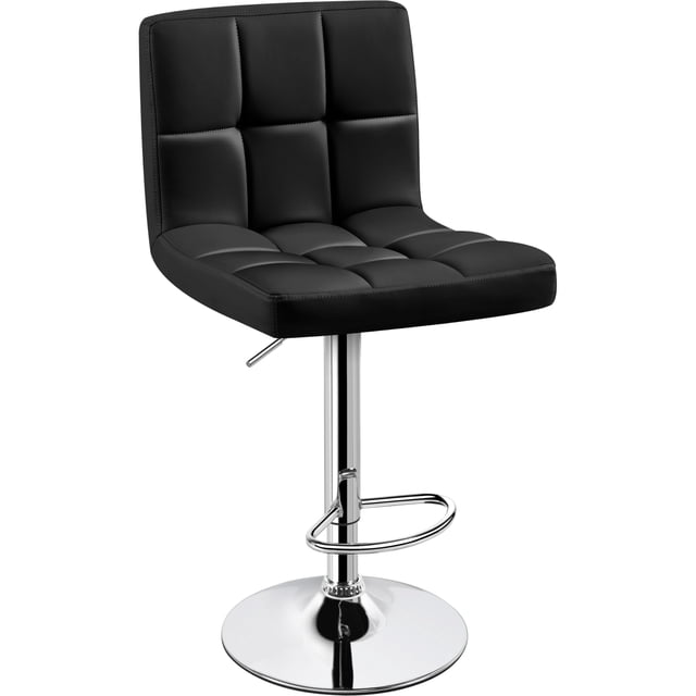 Taburete de Bar Ajustable de Cuero PU Giratorio Negro Yaheetech