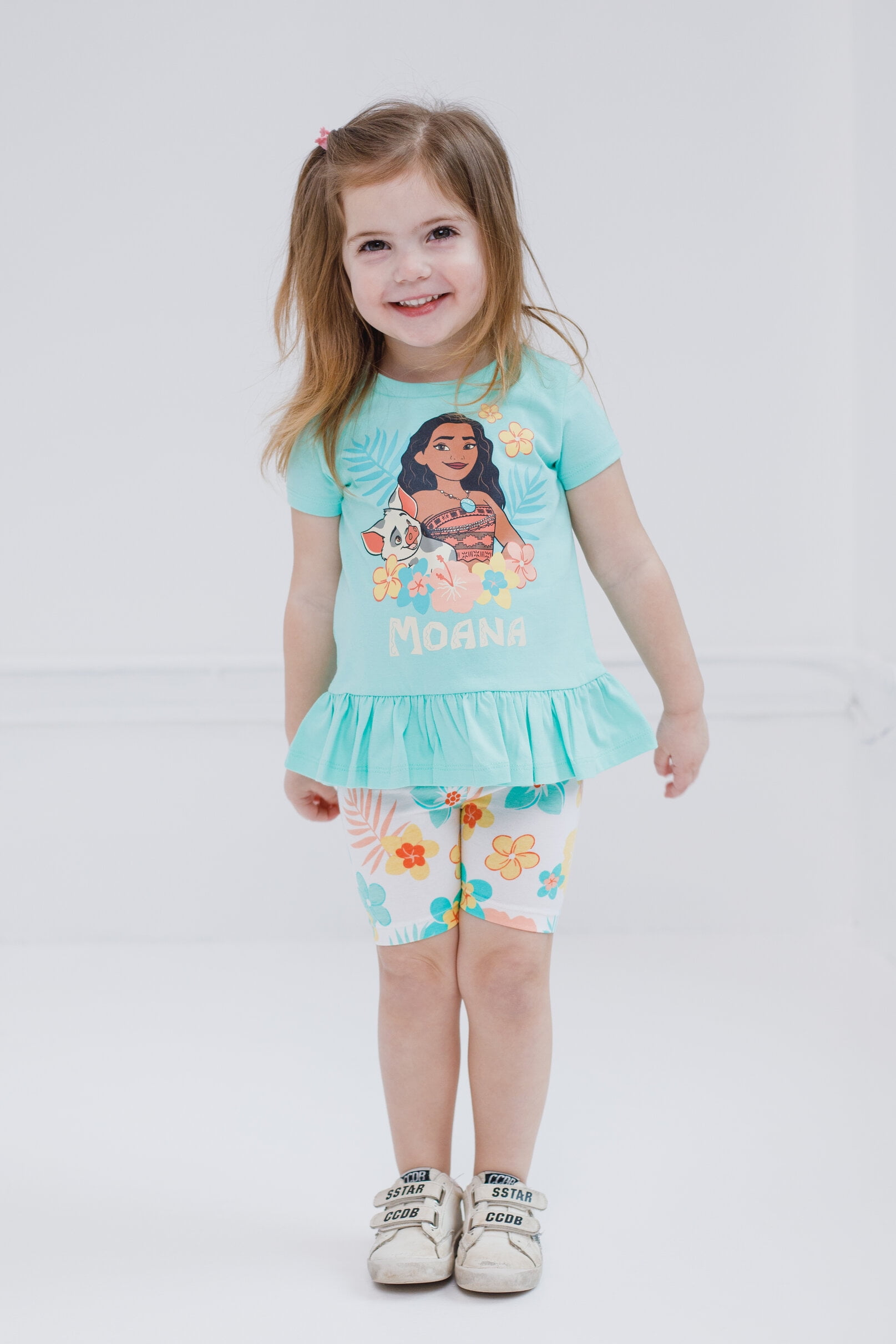 Disney Moana Toddler Girls' 2-Piece T-Shirt and Bike Shorts Set Moana Pua Mint