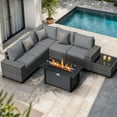thumbnail image 2 of JOIVI 7-Piece Patio Furniture Set with 45" Fire Pit Table, Rattan Outdoor Conversation Set with 50,000 BTU Gas Fire Pit and Coffee Table, Wicker Sectional Sofa Set with Wide Armrest, Gray, 2 of 12