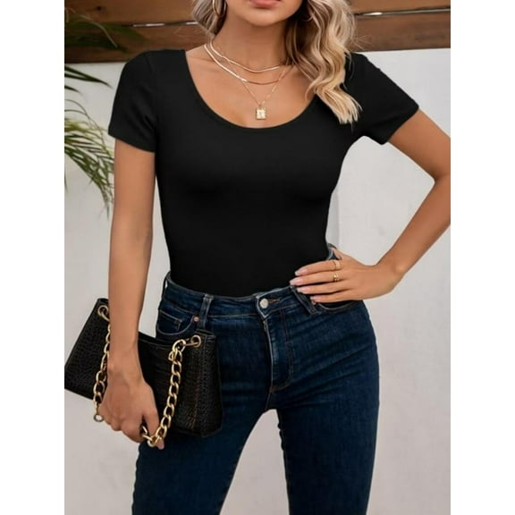 Women's Crewneck Short Sleeve Slim Fit T-Shirt Summer Casual Basic Tee Tops