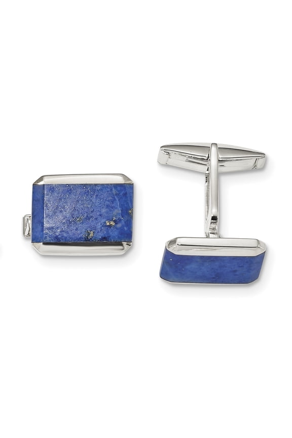 Sterling Silver Rectangle Lapis Cuff Links