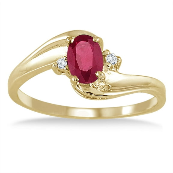 SZUL Women's Ruby Gemstone and Diamond Wave Ring 14k Yellow Gold