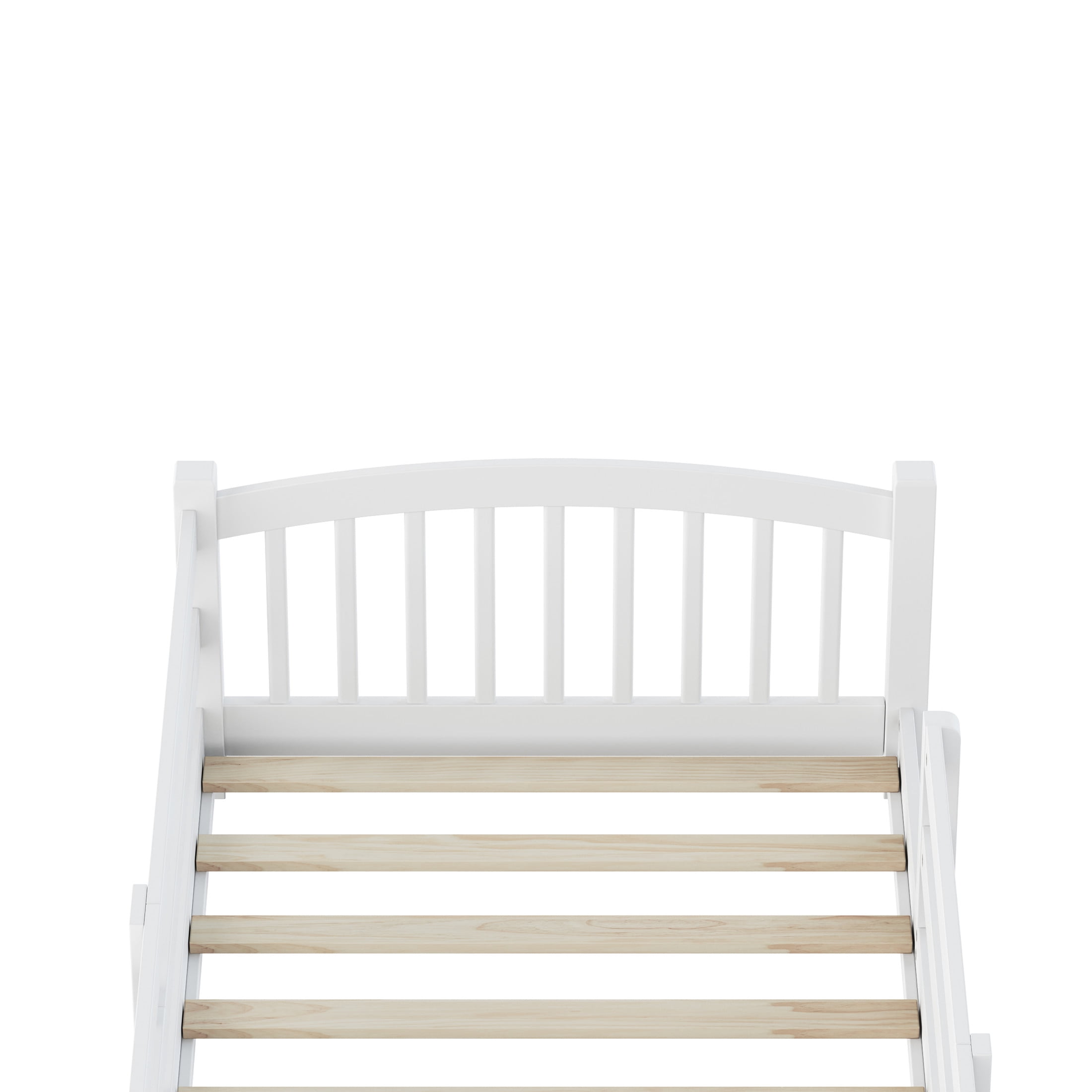 Noble House Twin Floor Bed with Slats, Safety Guardrails, Solid Wood Frame, White