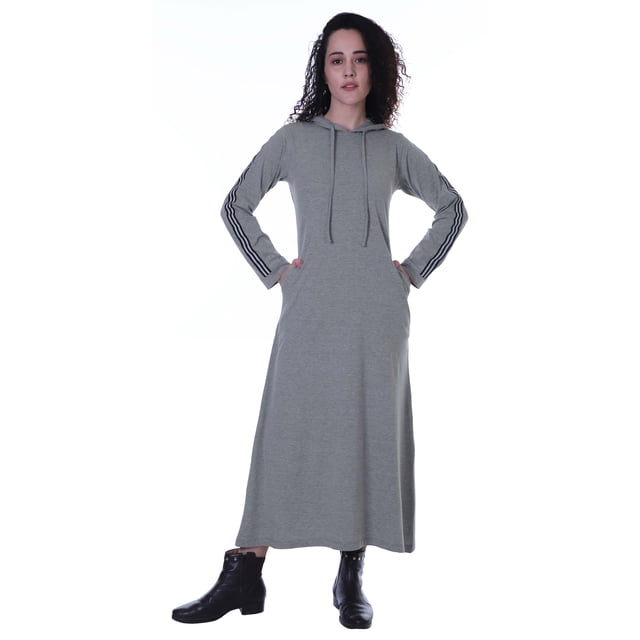 Moomaya Robe Maxi à Capuche à Manches Longues pour Femmes avec Poches, Décontractée, Longues Robes