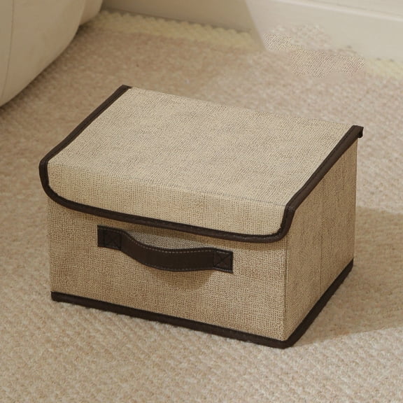 Fabric Storage Bin with Lid, Foldable Decorative Storage Box with Handles for Closet Shelf Bedroom Home Organization(Coffee,27X26X20cm)