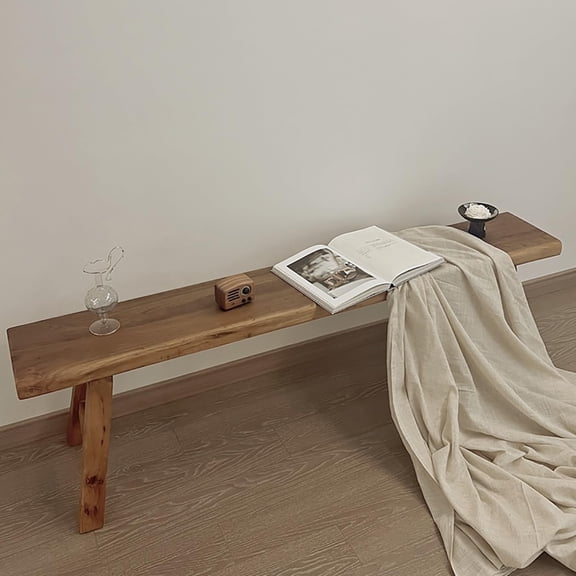 Rustic Solid Elm Wood Farmhouse Bench 39.3 Inches Natural Finish