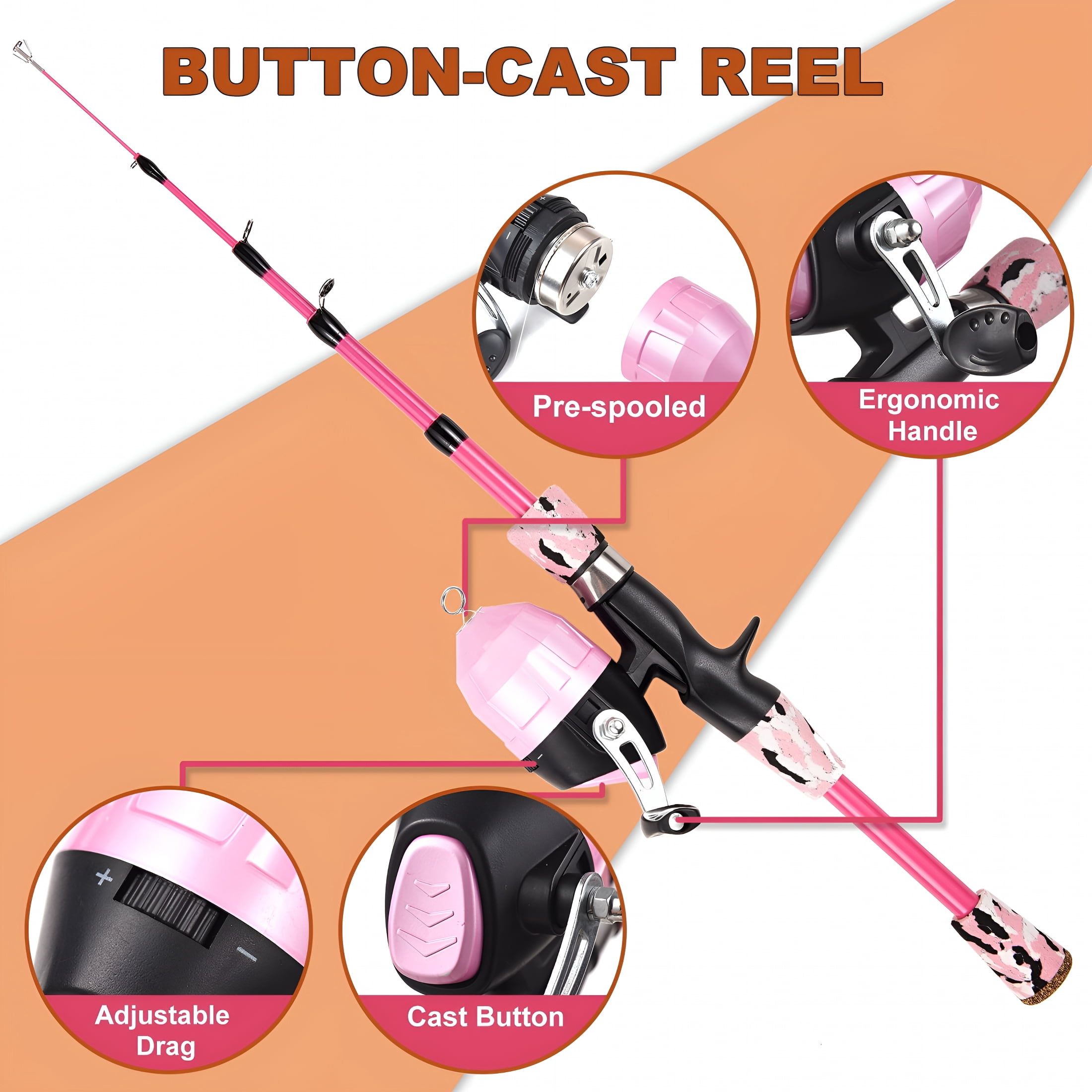 BESTSKY Kids Fishing Rod and Reel Combo Full Kit, Telescopic Casting Rod Pole with Spincast Reel and Hooks - Suitable for Both Boys and Girls