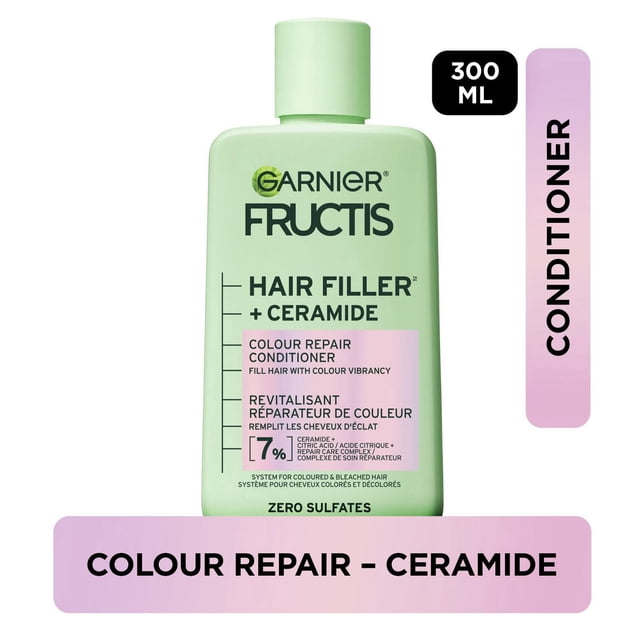 Garnier Fructis Hair Filler + Ceramide Color Repair Sulfate-Free Conditioner, for Colored and Bleached Hair, up to Hair & 4 weeks of Vibrant Color